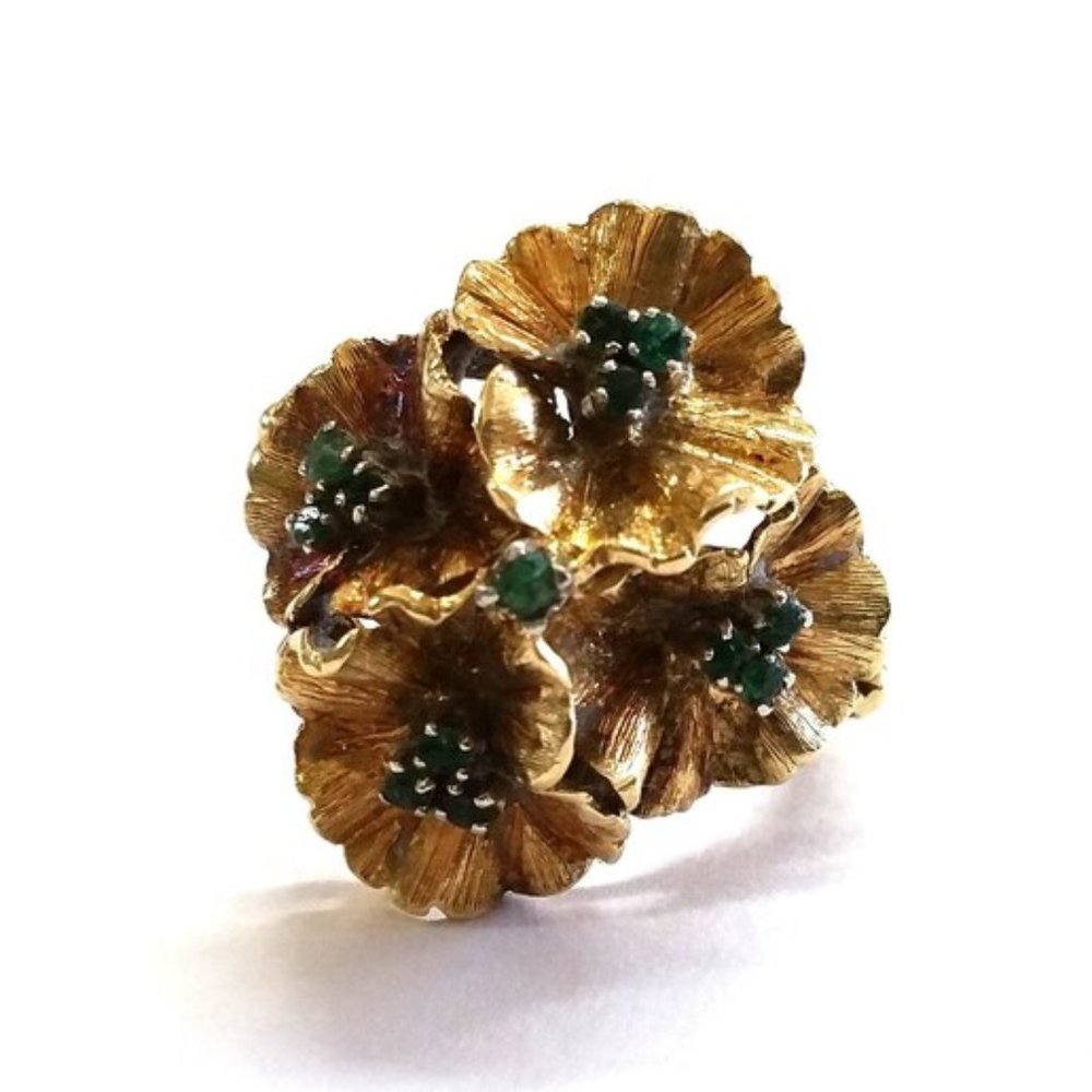 Vintage 18K Emerald Diamond Ring Size 5